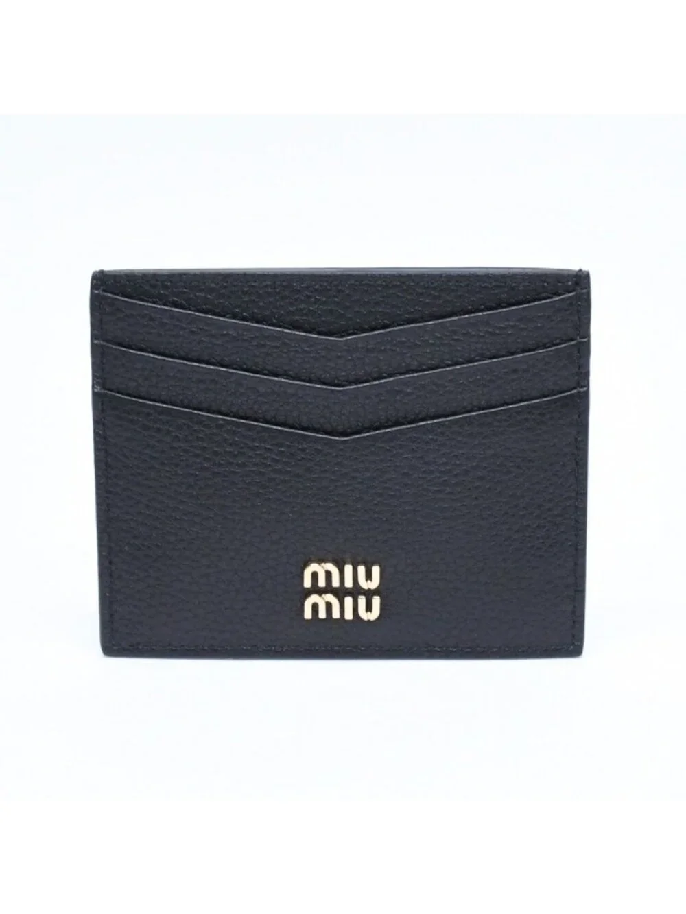 Miu Miu Metal Logo Card Case Black Calfskin Gold